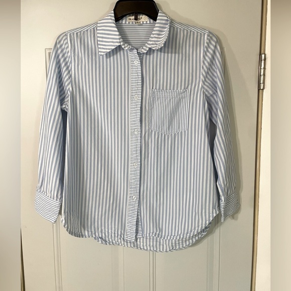 BlankNYC Feel Good Striped Button Down Shirt Blue White Cotton Blend Lightweight - Picture 1 of 7